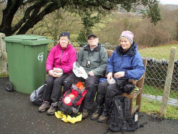 1.Porthmadog,Portmeirion,Minffordd Circular.
19/2/15 Lunch at the cemetry in Minffordd. Photo: Dafydd Williams.
Keywords: Feb15 Thursday Nick white