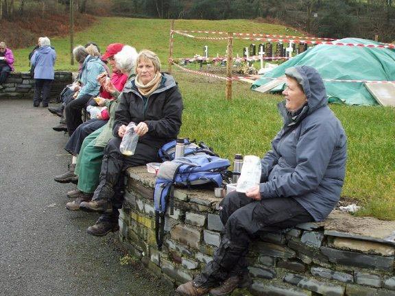 4.Porthmadog,Portmeirion,Minffordd Circular.
19/2/15 Lunch at the cemetry in Minffordd. Photo: Dafydd Williams.
Keywords: Feb15 Thursday Nick white