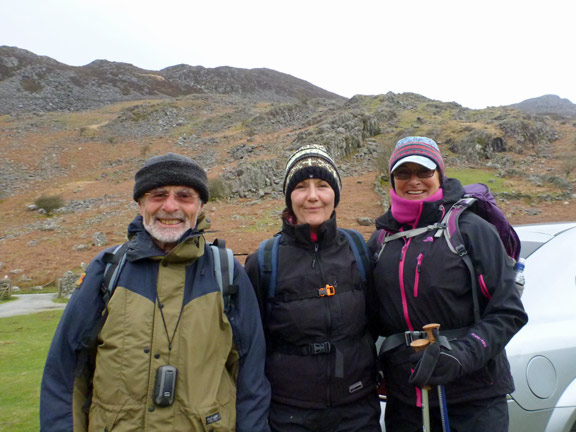1.Rhinog Fawr
12/04/15. The group at the car park at Cwm Bychan. We are obviously in for a rough ride; Heather only comes along on weather challenging walks and the wind is aleady rising.
Keywords: Apr15 Sunday Noel Davey