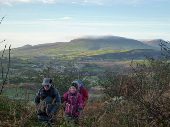2.Talysarn – Llanberis (part of 4 valleys walk)
04/01/15. Ascending out of Cwm Llyfni with Mynydd Garaig Goch in the background
Keywords: Jan15 Sunday Diane Doughty