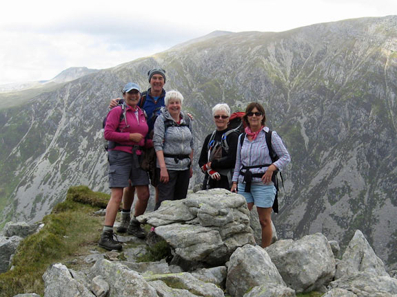 4.Y Garn
7/6/15. The furthest tip of Y Llymlwyd with a steep drop into Nant Ffrancon behind the group. Photo: Judith Thomas
Keywords: June15 Sunday Judith Thomas