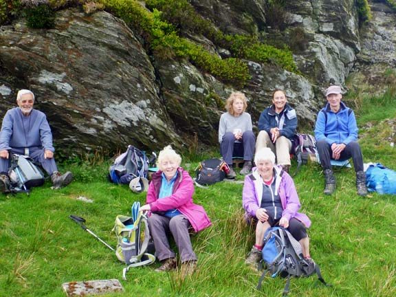 3.Berwyns
22/5/16. Late morning tea break (12:30pm) Out of the wind with some very comfortable seats. Breeze blocks funnily enough.
Keywords: May16 Sunday Noel Davey