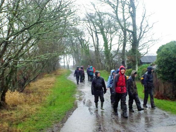 2. Dwyfor - Lon Goed
3/1/16. Approaching the dismantled railway track near Rhosgyll Bach having had an early coffee. Rain. 
Keywords: Jan16 Sunday Dafydd Williams