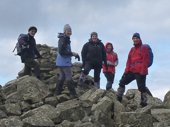 2.Gyrn Ddu, Gyrn Goch, Bwlch Mawr.
14/2/16. The forward party reaches the summit of Gyrn Ddu. Good views over Caernarfon bay and down the peninsula coast.
Keywords: Feb16 Sunday Ian Spencer