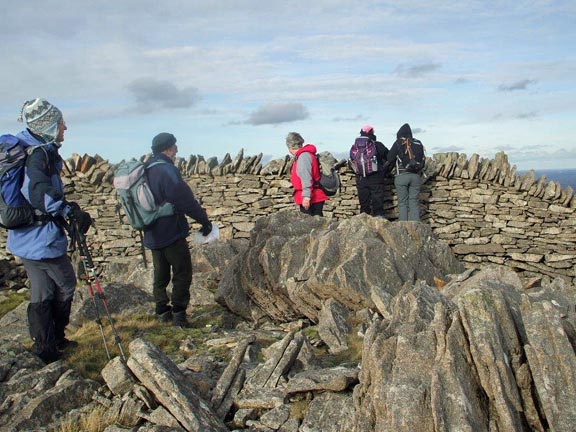 6.Gyrn Ddu, Gyrn Goch, Bwlch Mawr.
14/2/16. The Bwlch Mawr trig point is just the otherside of the wall which was just a little too high. Photo: Dafydd H Williams.
Keywords: Feb16 Sunday Ian Spencer