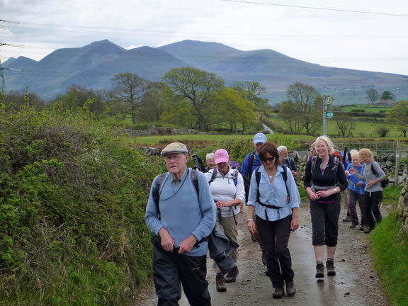 2.Llanllechid Circular
8/5/16.  On the North Wales Path just before Bronydd Isaf. Elidir Fawr, Elidir Fach, Carnedd y Filiast, Mynydd Perferdd, Y Garn & Foel Goch in the background.
Keywords: May16 Sunday Dafydd Williams