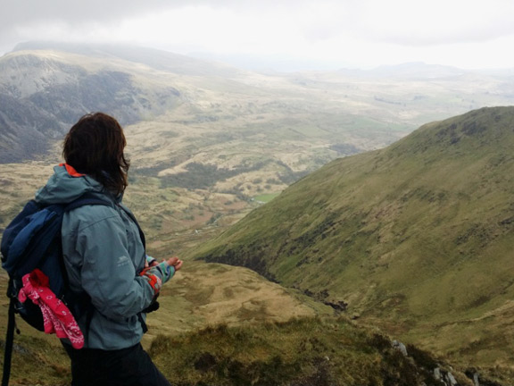 3.Nantlle Ridge West to East
24/4/16. Looking across the end of Cwm Pennant to Moel Lefn and behind it in the mist, Moel yr Ogof and Moel Hebog. Photo: Roy Milnes.
Keywords: Apr16 Sunday Roy Milnes