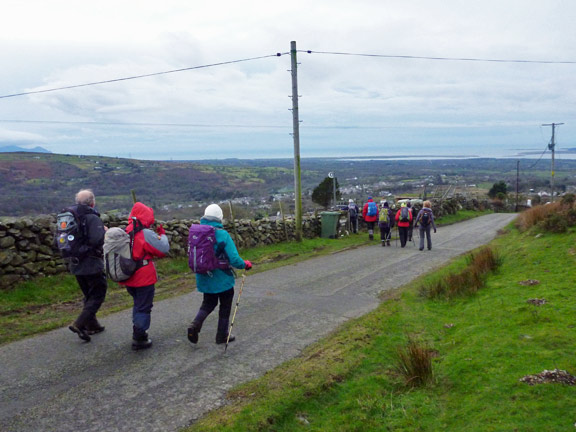 7. Four Valleys (Cut down to two Valleys)
17/1/16. Finally we join the road above Hafod Oleu at turn down to walk through the fields to Bryn-y-Pistyll and then back to the starting point, the Snowdonia Tavern car park.
Keywords: Jan16 Sunday Noel Davey