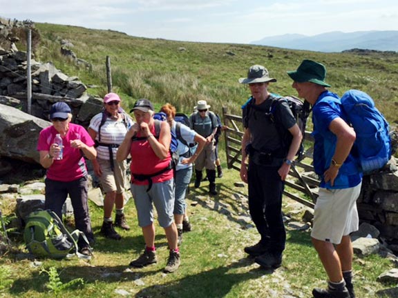 1.Moel Ysgyfarnogod & Foel Penolau
5/6/16. The easy bit over we prepare ourselves for going straight up the side of Moel Ysgyfarnogod. Photo: Heather Stanton.
Keywords: Jun16 Sunday Hugh Evans