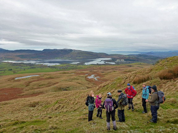 3.Foel Fawr, Graig Wen and gold mine
29/1/17. On our way up Foel Fawr.  Llyn Trawsynydd in the distance with Moel Ysgyrfarnogod, Craig Ddwrg, Clip and Craig Winion  behind it.
Keywords: Jan17 Sunday Roy Milnes