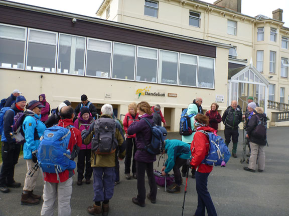 2.Isle of Wight Spring Holiday
30/4/17. Milling around outside the Freshwater Bay Country House before separating into the three walking groups. No bus today. We have the Tennyson Down and Alum Bay walk. Photo: Hugh Evans
Keywords: Apr17 Week Hugh Evans