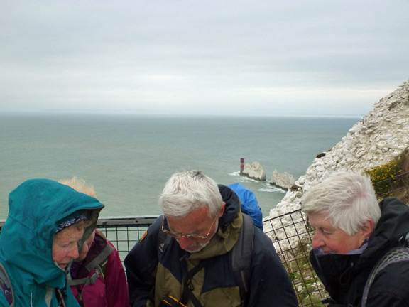 10.Isle of Wight Spring Holiday
30/4/17. The A walkers reach the west most point of the Isle of Wight with the Needles in the background. Photo: Hugh Evans 
Keywords: Apr17 Week Hugh Evans