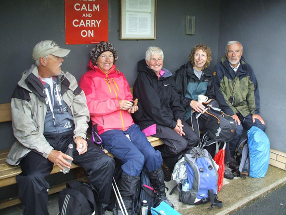 4.Ian's 80th birthday celebration walk
29/6/17. Lunch in the Welsh Highland Railway shelter at Beddgelert. Photo: Dafydd Williams.
Keywords: Jun17 Thursday Ian Spencer