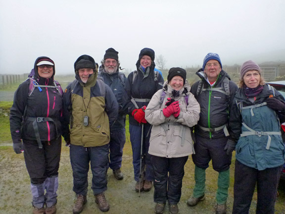 1.Nant Gwrtheyrn Circular (Yr Eifl a Tre'er Ceiri)
26/2/17. At the Mount Pleasant car park above Nant Gwrtheyrn. Not quite the weather for visiting the mountain tops.
Keywords: Feb17 Sunday Judith Thomas