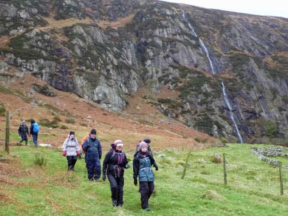 3.Nant Gwrtheyrn Circular (Yr Eifl a Tre'er Ceiri)
26/2/17. Nearly at the bottom of the nant. The waterfall in the background in full spate.
Keywords: Feb17 Sunday Judith Thomas