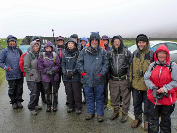 1.Moel Ddu
12/3/17. Ready for off at the car park at Cwm Ystradllyn. Itlooks a bit misty and wet. We are thinking whether we have made the right decision in coming on the walk.
Keywords: Mar17 Sunday Tecwyn Williams