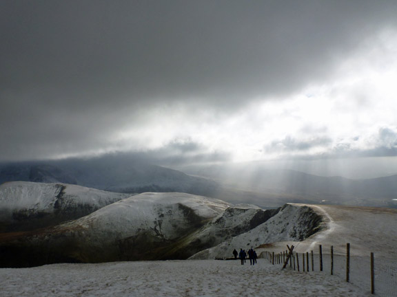 5.Moel Eilio
12/2/17.  On our way down from Moel Eilio. The path we will be taking can be seen on the ridge to the right.
Keywords: Feb17 Sunday Heather Stanton