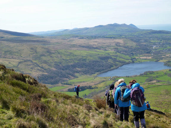 8.Mynydd Mawr.
26/3/17. Looking down on Llyn Nantlle Uchaf close to our final destination.  The Rivals in the distance.
Keywords: Mar17 Sunday Noel Davey