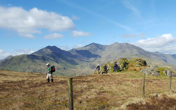4.Carnedd y Cribau
23/4/17. The leader setting off from his coffee break site with the part of the group which did not attempt the nameless peak. Photo: Judith Thomas.
Keywords: Apr17 Sunday Dafydd Williams