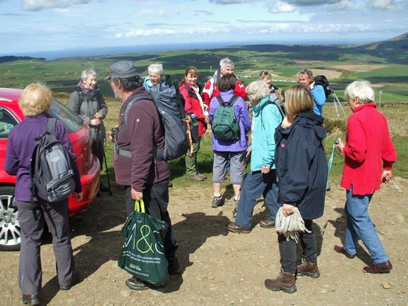 5. Mynydd Rhiw Circular
13/4/17. Back at the carpark where we started the walk. We have an invitation to tea and buns at the Old Rectory. Photo: Dafydd Williams.
Keywords: Apr17 Thursday Marian Hopkins