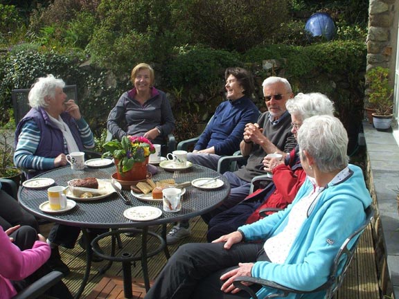 6. Mynydd Rhiw Circular
13/4/17. The description "Tea and buns" did not do justice to he spread before us. Most of it now gone by the time this photograph was taken. For some reason the photographer was not available for taking photographs sooner. Photo: Dafydd Williams.
Keywords: Apr17 Thursday Marian Hopkins