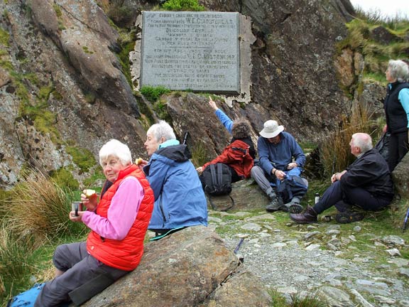 3.Bethania - Cwm Llan
10/5/18.  Lunch next to the Gladstone Rock. Photo: Dafydd Williams.
Keywords: May18 Thursday Dafydd Williams