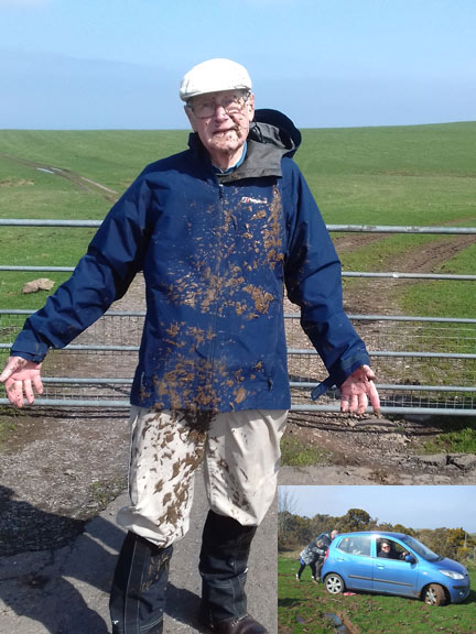 7.Exmoor Spring Holiday
14/4/18. This is what happens when you try to help someone push their car out of the mud. Inset: The car in question. Owner distinctly ungrateful. Photo: Ann Jones.
Keywords: Apr18 week Hugh Evans