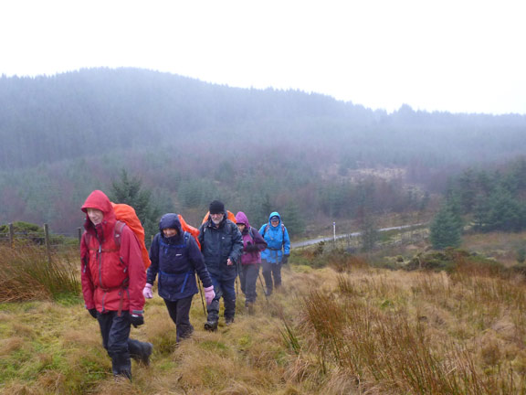 5.Llanuwchllyn
28/1/18.  On our way back towards Llanuwchllyn. We have just crossed Afon Dyfrdwy with the slopes of Penmaen in the background.
Keywords: Jan18 Sunday Hugh Evans