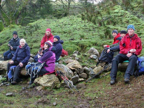 3.Llanuwchllyn
28/1/18. Morning coffee break close to the Roman Camp, of which we could see nothing. Photo: Dafydd Williams.
Keywords: Jan18 Sunday Hugh Evans