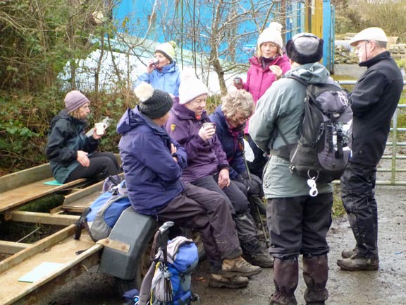 4.Llanystumdwy
11/2/18.Mid-morning break at the south end of Lon Goed. Suitable agricultural seating is found.
Keywords: Feb18 Sunday Dafydd Williams jean Norton