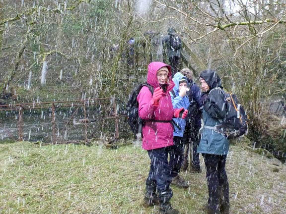 6.Llanystumdwy
11/2/18. One moment the sun is out the next we are in the middle of a hail storm. members of the group wait to cross the bridge over Afon Dwyfach near Tyddyn du.
Keywords: Feb18 Sunday Dafydd Williams jean Norton