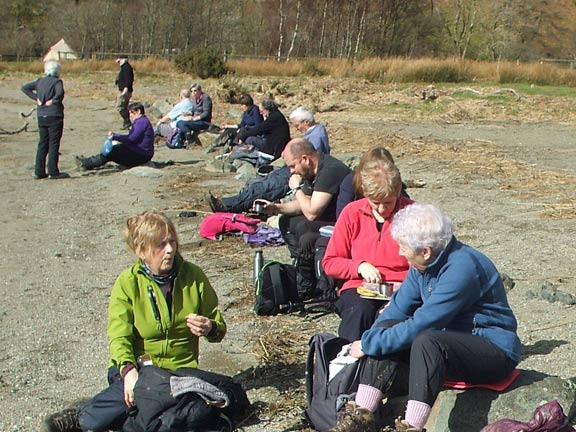 2.Around Llyn Gwynant
15/3/18. Lunch on the shore of Llyn Gwynant. Photo: Dafydd Williams.
Keywords: Mar18 Thursday Rhian Watkin