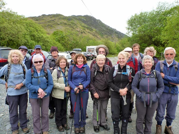 1.Cnicht via Llynnau Myllt & Llynnau Cwn (A walk) & Around Yr Arddu (B walk) 
19/5/19. Both groups in the car park close to Gelli Iago.
Keywords: May19 Sunday Richard Hirst Dafydd Williams