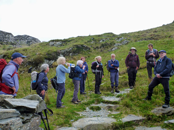 3.Cnicht via Llynnau Myllt & Llynnau Cwn (A walk) & Around Yr Arddu (B walk) 
19/5/19. The 'A' walkers 1/4 of an hour into their walk.
Keywords: May19 Sunday Richard Hirst Dafydd Williams