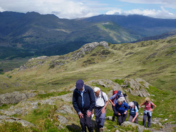 5.Cnicht via Llynnau Myllt & Llynnau Cwn (A walk) & Around Yr Arddu (B walk) 
19/5/19. The final half mile to the summit of Cnicht from the west side, near Bwlch y Battel (A walk).
Keywords: May19 Sunday Richard Hirst Dafydd Williams