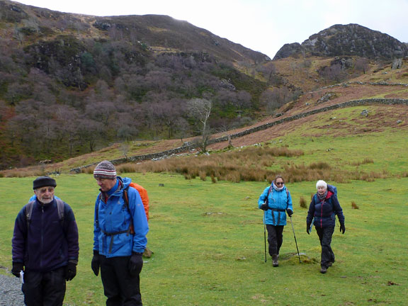 3.Llynnau Crafnant & Geirionydd ('A' Walk)
10/2/19.  The descent from Crimpiau (in the background) over, we are close to the head of Llyn Crafnant.
Keywords: Feb19 Sunday Hugh Evans.