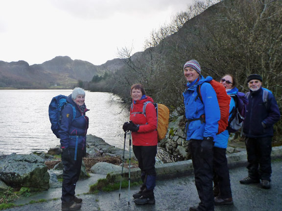 4.Llynnau Crafnant & Geirionydd ('A' Walk)
10/2/19. The Trefriw end of Llyn Crafnant with quite a bit of water flowing out. Crimpiau and Clogwyn Manod can be seen at the far end of the lake.
Keywords: Feb19 Sunday Hugh Evans.