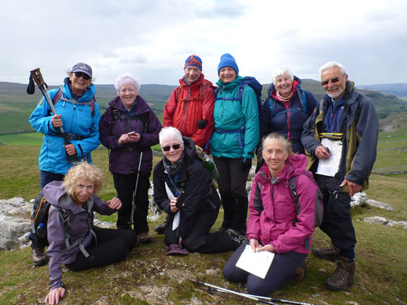 2. Malhamdale 2019
3rd-10th May 2019. On top of Conistone Pie which is above the village of Conistone on the River Wharfe. One member had trouble with the gravity on top of the Pie. Photo: Hugh Evans.
Keywords: May19 Hugh Evans