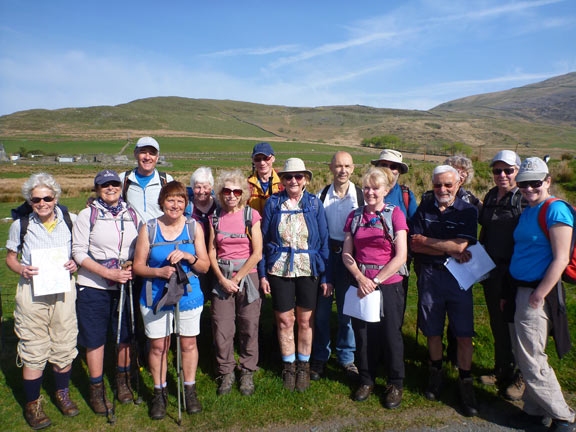1.Moel Hebog
21/04/19. The A walk group, at the start at the Cwmystradllyn car park with the lower reaches of Moel Hebog in the background on the right.
Keywords: Apr19 Sunday Noel Davey