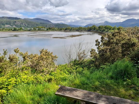 2,Porthmadog-Penmorfa-Black Rock circular
6/6/21. Ynys Towyn.  Afon Glaslyn on the north side of the Cob at the point that the Ffestiniog Railway station is on the south side. Photo: Judith Thomas.
Keywords: Jun21 Sunday Hugh Evans