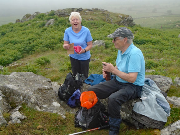 4.Chwilog-Llangybi
24/6/21. Time for lunch close to the summit. Photo: Dafydd Williams.
Keywords: Jun21 Thursday Meri Evans Elspeth Roberts