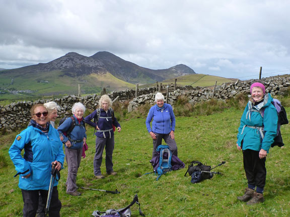 2.Clynnog Hills: Bwlch Mawr and Pen y Gaer
16/5/21. A short stop as we walk along the fields below the south side of Gyrn Ddu. Tre'r Ceiri & Yr Eifl in the background but no sign of the other group.
Keywords: May21 Sunday Noel Davey