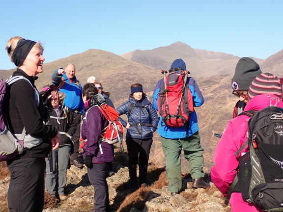 5.Beddgelert - Mynydd y Dyniewyd - Cwm Bychan - Glaslyn
27/02/22. After some very steep ascents finally the summit of Mynydd y Dyniewyd. What no trig point after all that?! A beautifully sunny day. 360 deg views. Yr Aran and Snowdon in the background.
Keywords: Feb22 Sunday Annie Andrew