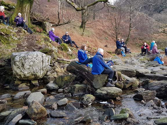 2.Beddgelert - Dinas Emrys
13/01/22.  A pool fed by the falls of Afon y Cwm, where lunch was taken. Photo: Megan Mentzoni
Keywords: Jan22 Thursday Annie Michael