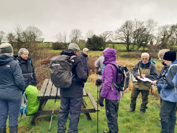 3.Llanystumdwy Circuit
3/3/22. Morning break on picnic tables (luxury) close to a small pool for wild life at Chwilog Fawr. Photo: Louise Baldwin.
Keywords: Mar22 Thursday Kath Spencer