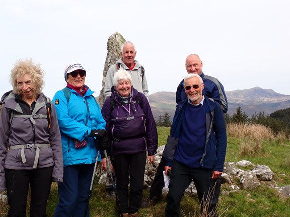 2.Morfa Mawddach - Ffordd Ddu
10/4/22. Standing next to a standing stone seemed to be the thing to do.  Diffwys, part of the Rhinog Range, can be seen in the background.
Keywords: Apr22 Sunday Hugh Evans