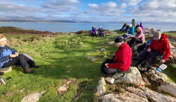 3.Abererch - Hafan y Mor
20/1/22. Lunch at Pen-ychain Head. Photo: Judith Thomas.
Keywords: Jan22 Thursday Megan Mentzoni