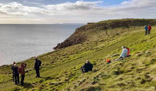 2.Abererch - Hafan y Mor
20/1/22. Walking towards our lunch spot on Pen-ychain Head. Photo: Judith Thomas.
Keywords: Jan22 Thursday Megan Mentzoni