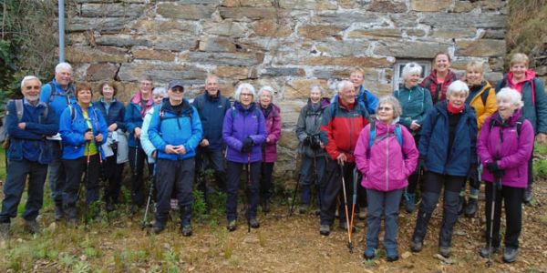 1.Duallt
14/04/22. Group shot taken outside a derelict house soon after the start of the walk. Photo: Dafydd Williams.
Keywords: Apr22 Thursday Tecwyn Williams