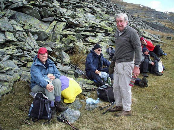 1.Llyn Cwm Ystradllyn
04/04/13.  Tea break. Photo: Dafydd Williams.
Keywords: Apr13 Thursday Alan Edwards Beryl Davies